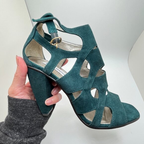 Steve Madden Green Suede Heeled Strappy Sandals Size 6M - Picture 1 of 10